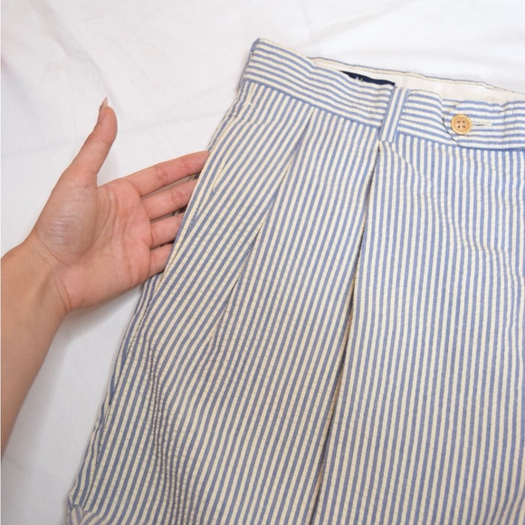 Nautica Seersucker Trousers blue and white stripes 100% cotton 42L - Picture 2 of 8